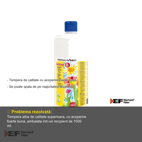 Tempera alba Eberhard Faber, 1000 ml, acoperire foarte buna, pentru scoli si gradinite [1]