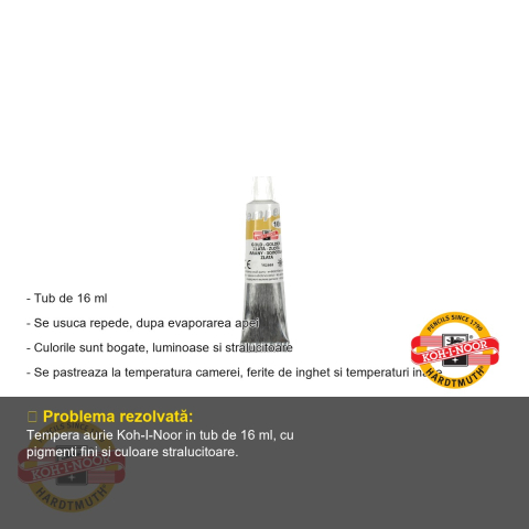 Tempera aurie Koh-I-Noor, tub 16 ml, culoare stralucitoare pentru proiecte scolare si artistice [1]
