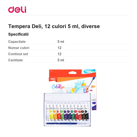 Tempera Deli, 12 culori 5 ml, diverse [2]