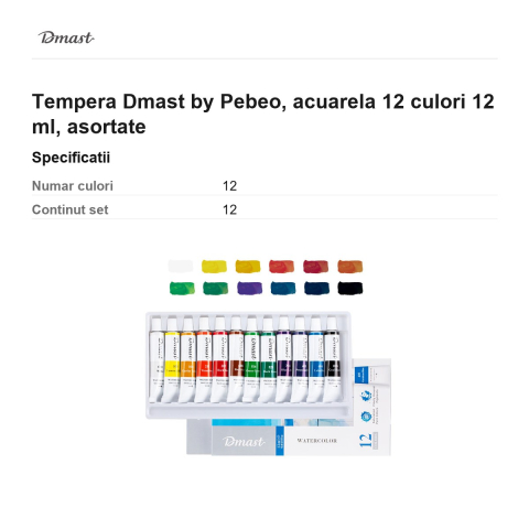Tempera Dmast by Pebeo, acuarela 12 culori 12 ml, asortate [2]