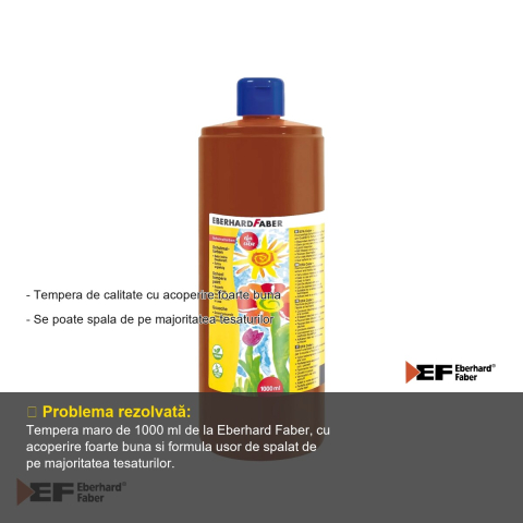 Tempera Eberhard Faber, 1000 ml, culoare maro, acoperire excelenta, ideala pentru scoli si gradinite [1]