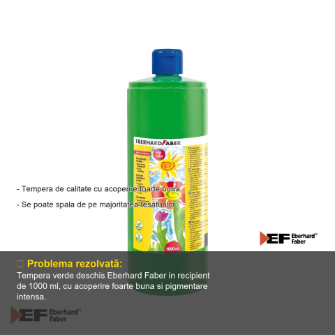 Tempera Eberhard Faber verde deschis, recipient 1000 ml, acoperire foarte buna, pentru scoli si gradinite [1]