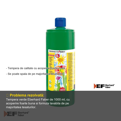 Tempera Eberhard Faber, verde, recipient 1000 ml, acoperire foarte buna, pentru scoli si gradinite [1]