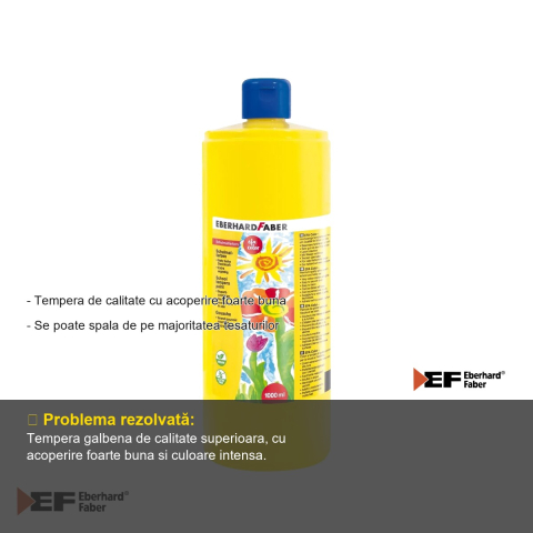 Tempera galbena Eberhard Faber, recipient 1000 ml, acoperire foarte buna, pentru scoli si gradinite [1]