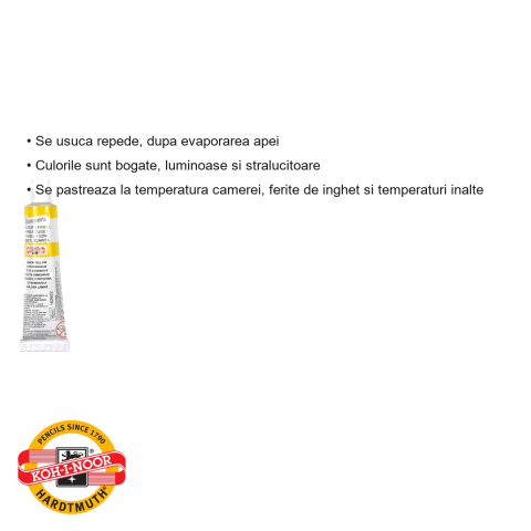 Tempera galbena Koh-I-Noor, tub 16 ml, culoare luminoasa, pentru activitati scolare si artistice [2]