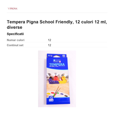 Set 12 tempere Pigna School Friendly, 12 culori, 12 ml [2]