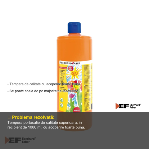 Tempera portocalie Eberhard Faber, recipient 1000 ml, acoperire foarte buna, pentru scoli si gradinite [1]