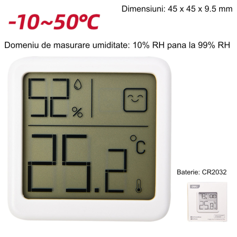 Termometru si Higrometru Digital, pentru Monitorizare Temperatura si Umiditate, cu Indicator Confort si Design Compact, Alb [1]