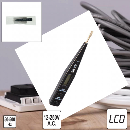 Tester electronic de tensiune AC/DC, afisaj LCD, 12-250V, VT-1, varf drept de 3mm, 13103, negru [4]