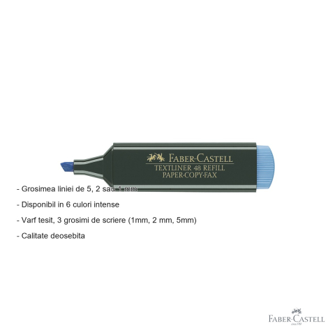 Textmarker albastru Faber-Castell 1548, varf tesit, cerneala pe baza de apa, reincarcabil [1]