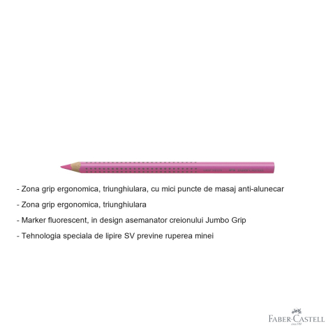 Textmarker creion Faber-Castell Grip fluorescent roz, mina groasa 5.4 mm, vopsea pe baza de apa [1]