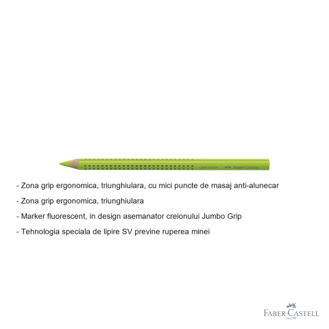 Textmarker creion Faber-Castell Grip fluorescent verde, mina 5.4 mm, zona ergonomica triunghiulara, pentru marcare texte [1]