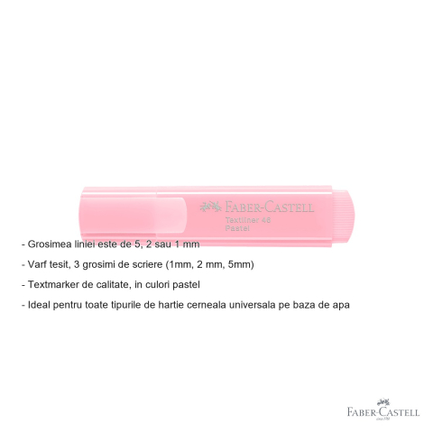 Textmarker Faber-Castell pastel Rose Blush, varf tesit 3 grosimi, cerneala pe baza de apa [1]