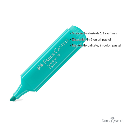 Textmarker Faber-Castell pastel turcoaz, varf tesit 3 grosimi, cerneala pe baza de apa [2]
