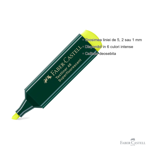 Textmarker galben Faber-Castell 1548, varf tesit, cerneala pe baza de apa, reincarcat, pentru birou si scoala [2]
