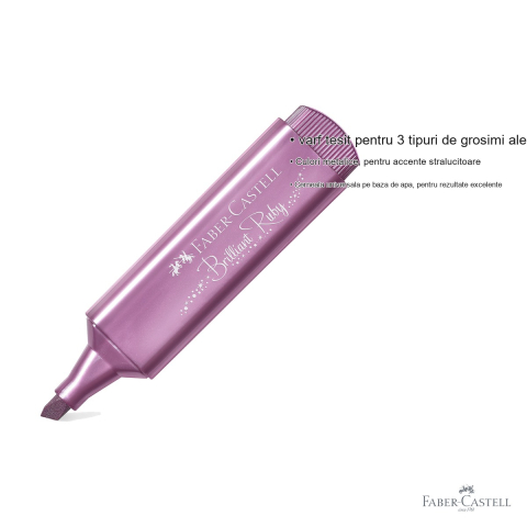 Textmarker metalic rubiniu Faber-Castell 1546, cerneala pe baza de apa, varf tesit 3 grosimi [2]