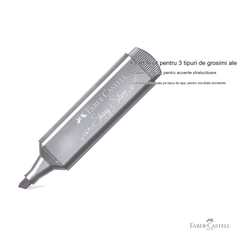 Textmarker metalizat argintiu Faber-Castell 1546, cerneala pe baza de apa, varf tesit 3 grosimi [2]