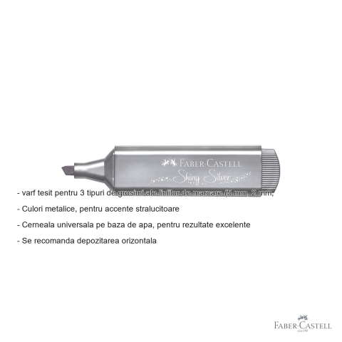 Textmarker metalizat argintiu Faber-Castell 1546, cerneala pe baza de apa, varf tesit 3 grosimi [1]