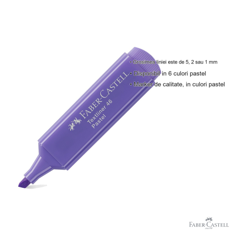 Textmarker pastel lila Faber-Castell 1546, varf tesit 3 grosimi, cerneala pe baza de apa [2]