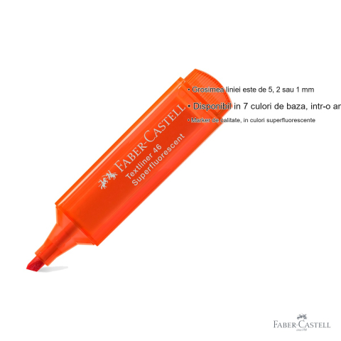 Textmarker portocaliu Faber-Castell 1546, varf tesit superfluorescent, cerneala pe baza de apa, pentru birou si studiu [2]