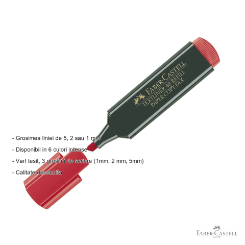 Textmarker rosu Faber-Castell 1548, varf tesit 3 grosimi, cerneala pe baza de apa, reincarcabil [1]