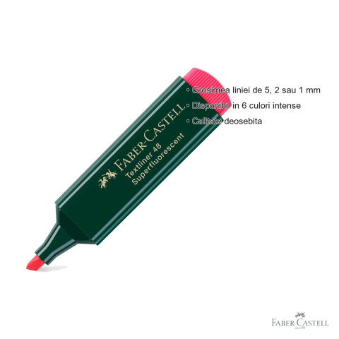 Textmarker rosu Faber-Castell 1548, varf tesit 3 grosimi, cerneala pe baza de apa, reincarcabil [2]