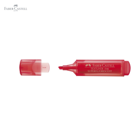 Textmarker rosu superfluorescent Faber-Castell 1546, varf tesit 3 grosimi, cerneala pe baza de apa, pentru birou si studiu [4]