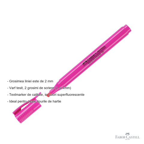 Textmarker roz Faber-Castell, varf tesit, flux constant al cernelii, ideal pentru evidentiere pe hartie [1]