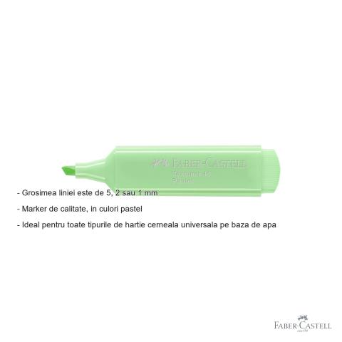Textmarker verde pastel Faber-Castell 1546, cerneala pe baza de apa, linie reglabila, pentru birou si studiu [1]