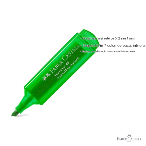 Textmarker verde superfluorescent Faber-Castell 1546, varf tesit 3 grosimi, cerneala pe baza de apa, reincarcabil [2]