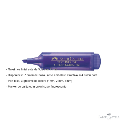 Textmarker violet superfluorescent Faber-Castell 1546, varf tesit 3 grosimi, cerneala pe baza de apa [1]