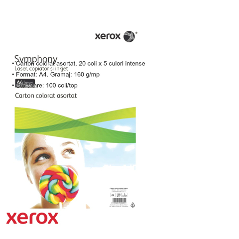 Top carton colorat Xerox A4, 160 g/mp, 5 culori intense asortate, compatibil imprimante laser, inkjet si copiatoare, 100 coli [2]