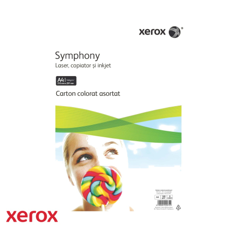 Carton si hartie speciala - Top carton colorat Xerox, format A4, 160 g/mp, 100 coli asortate in 5 culori pale, compatibil laser, inkjet si copiatoare