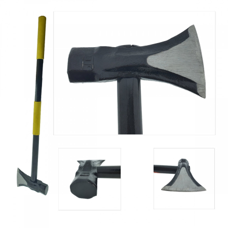 Topor din otel forjat, pentru despicat, 2.8 Kg, cu coada din metal si maner izolat anti-alunecare, prindere cu ambele maini, lungime 90 cm [1]
