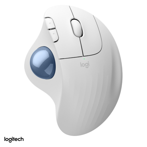 Accesorii IT - Trackball wireless Logitech ERGO M575S, Logi Bolt si Bluetooth, clicuri silentioase, pana la 2000 DPI, 5 butoane, 1 baterie AA, alb-crem cu bila albastra, 910-007030