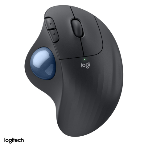 Accesorii IT - Trackball wireless Logitech ERGO M575S, Logi Bolt si Bluetooth, clicuri silentioase, pana la 2000 DPI, 5 butoane, 1 baterie AA, grafit cu bila albastra, 910-007029