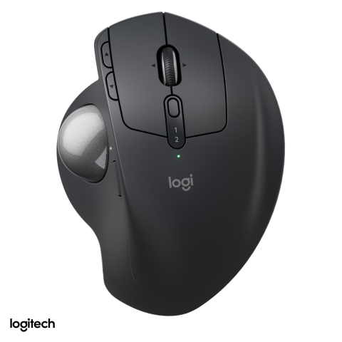 Accesorii IT - Trackball wireless Logitech MX Ergo S, Logi Bolt si Bluetooth, inclinare reglabila 0-20 de grade, clicuri silentioase, 8 butoane, acumulator USB-C 120 de zile, grafit, 910-007260