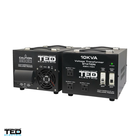 Transformator de tensiune TED Electric TED000231, 230 V la 110-115 V, reversibil, 10 kVA / 8000 W, carcasa cu 3 prize universale si bloc terminale, 335 x 220 x 230 mm [3]