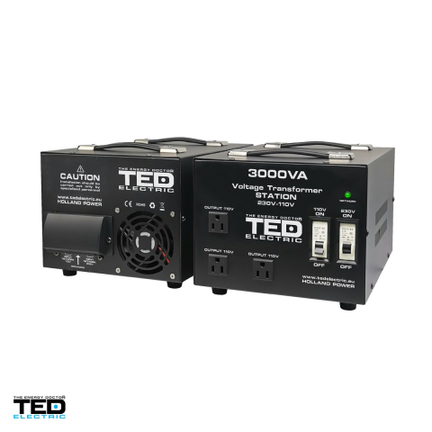 Transformator de tensiune TED Electric TED000248, 230 V la 110-115 V, reversibil, 3000 VA / 2400 W, carcasa cu 3 prize universale si bloc terminale, 285 x 190 x 201 mm [3]
