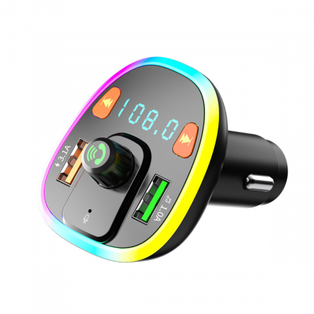 Car FM - Transmitator FM Bluetooth v 5.0, MP3, WMA, FM 87.5 - 108 MHz, 2 x USB, incarcare 3.1A, cititor TF, apeluri handsfree, MXTF-03