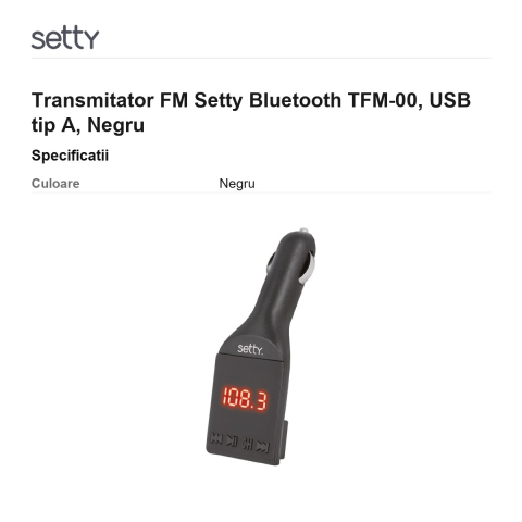 Transmitator FM Setty Bluetooth TFM-00, USB tip A, Negru [2]