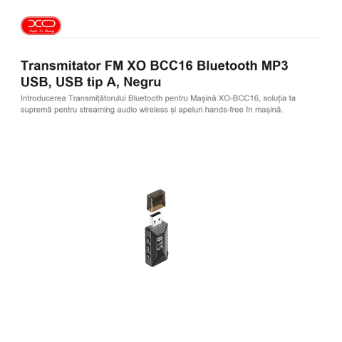 Transmitator FM XO BCC16 Bluetooth MP3 USB, USB tip A, Negru [1]