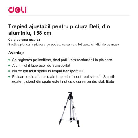Trepied ajustabil pentru pictura Deli, din aluminiu, 158 cm [1]