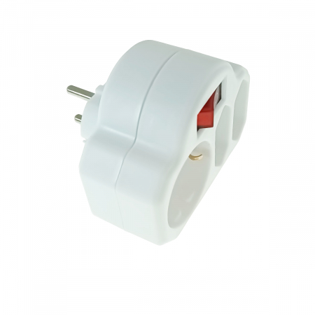 Triplu stecher clasic cu intrerupator, 1xSchuko si 2xEuro, pentru priza retea, 21903, 3680W, 250V, 16A, alb [3]