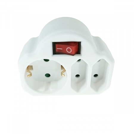 Triplu stecher clasic cu intrerupator, 1xSchuko si 2xEuro, pentru priza retea, 21903, 3680W, 250V, 16A, alb [1]