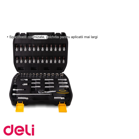 Trusa chei tubulare cu clichet si biti Deli, 58 piese, otel Cr-V, pentru profesionisti si bricolaj [2]