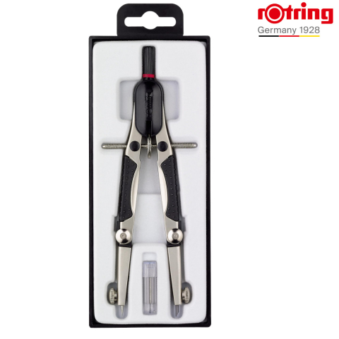 Compas - Trusa Compas Compact Rotring cu Mecanism Dublu-Articulat, pentru Desen Tehnic si Arhitectura, Brate de 170mm cu Grip