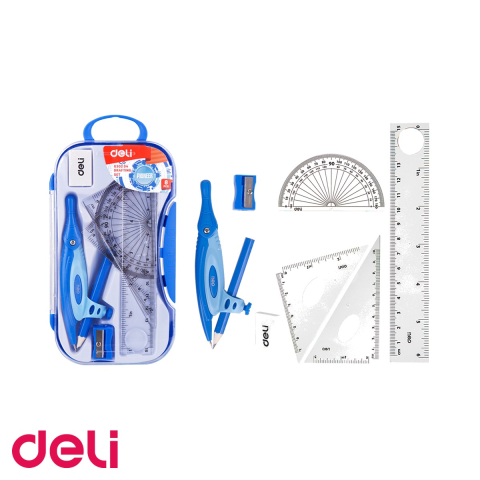 Trusa geometrie Deli, 7 piese in cutie plastic, rigla, echere, raportor, compas, pentru scoala [3]
