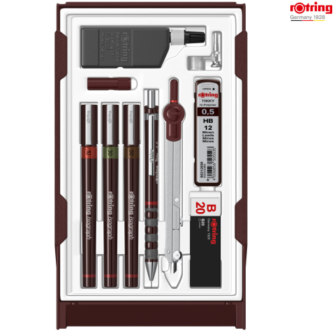 Trusa Isograph Master Rotring pentru Desen Tehnic Avansat, Set Superior cu 3 Stilouri, Compas si Accesorii Complete [1]