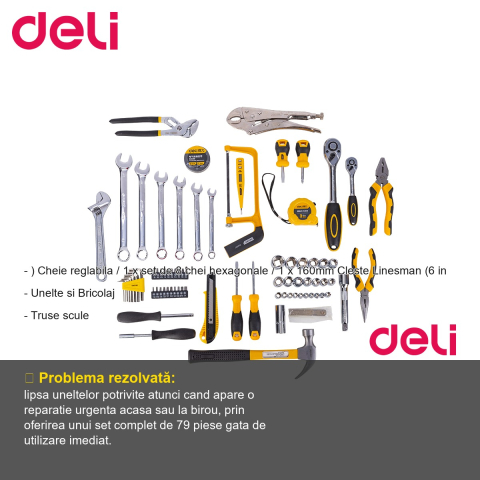 Trusa scule multifunctionala Deli, 79 piese, set complet pentru reparatii si bricolaj acasa [1]